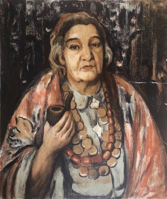 Гиппиус Наталия Александровна. Портрет пожилой женщины с трубкой