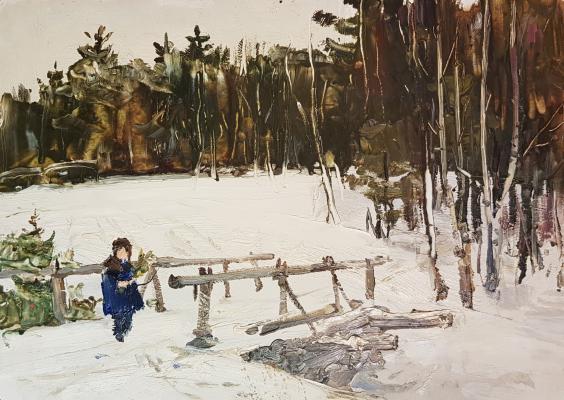 Саханов Александр Иванович. Зима. У мостика Саханов Александр Иванович. Зима. У мостика