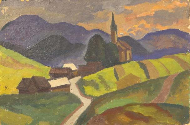 Петр Павлович Оссовский "Горный пейзаж с церковью"