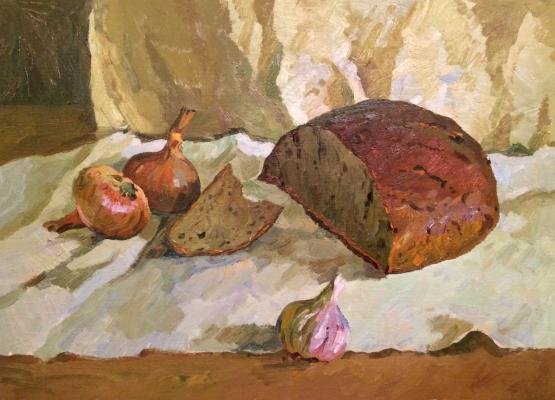 Титов Анатолий Михайлович. Натюрморт с хлебом и луком. Титов Анатолий Михайлович. Натюрморт с хлебом и луком.