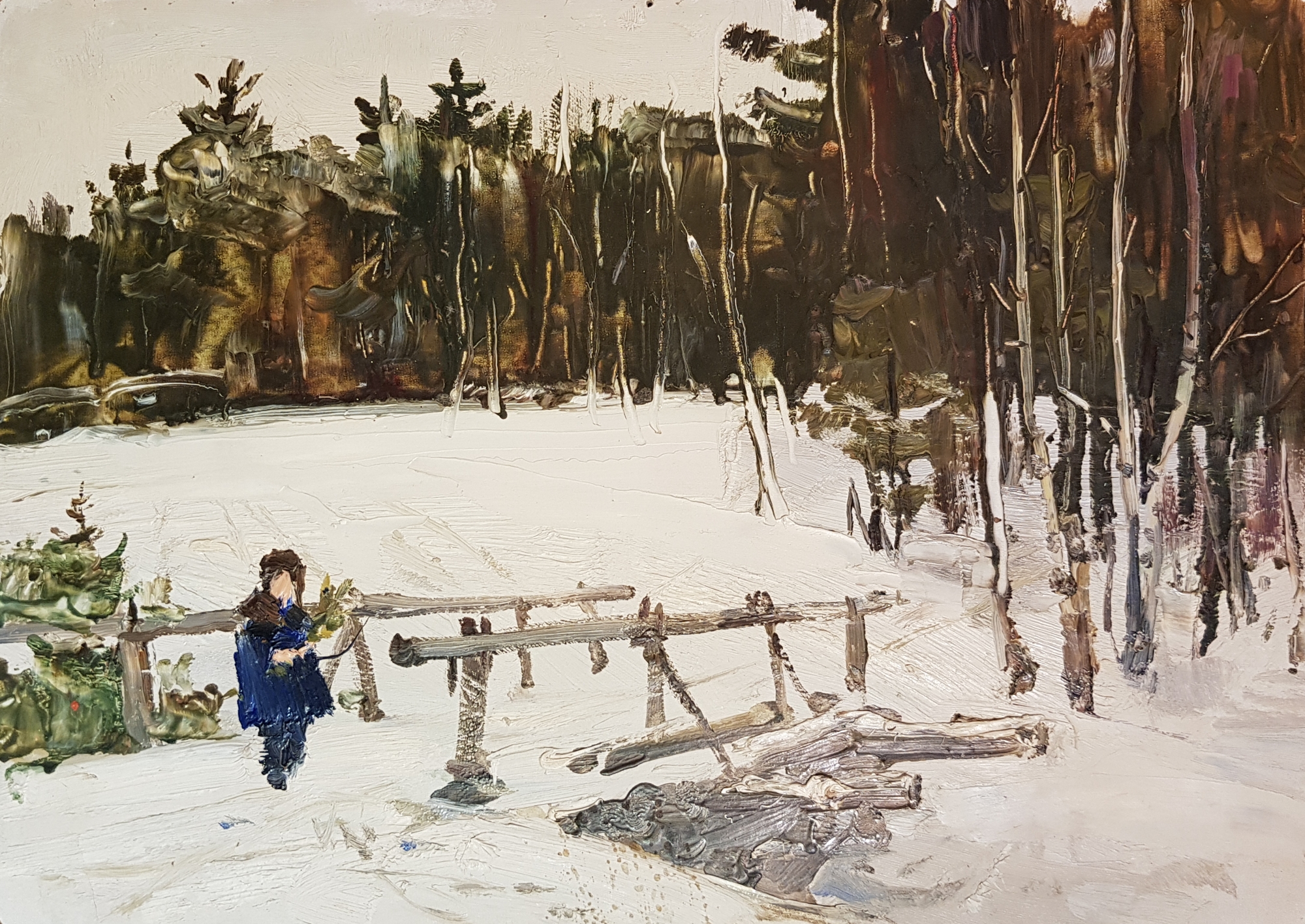 Саханов Александр Иванович. Зима. У мостика Саханов Александр Иванович. Зима. У мостика