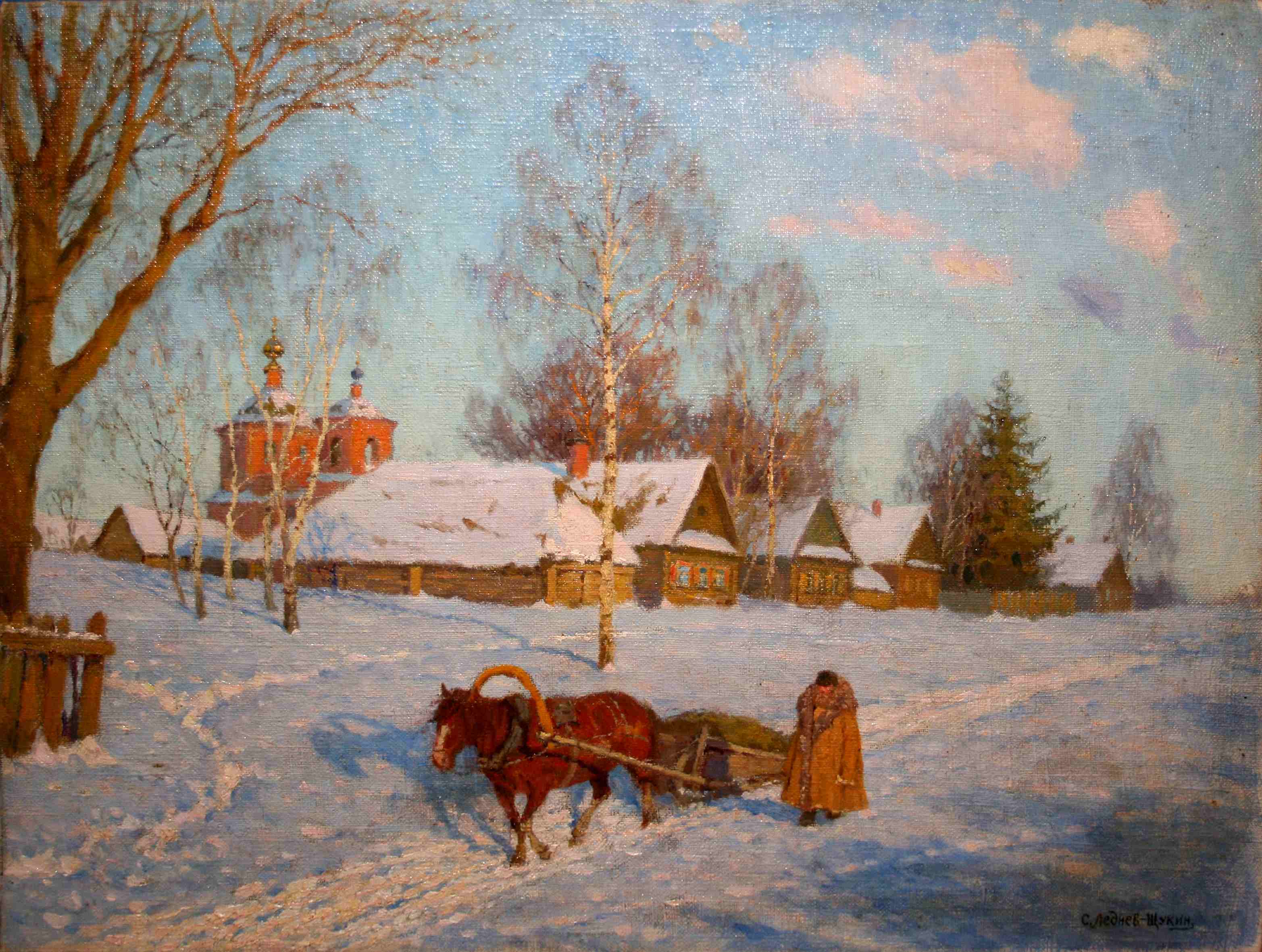 Леднев-Щукин Сергей Евграфович. Март в деревне. Леднев-Щукин Сергей Евграфович. Март в деревне.