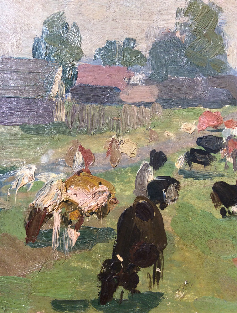 Неизвестный художник . Коровки у посёлка Неизвестный художник . Коровки у посёлка