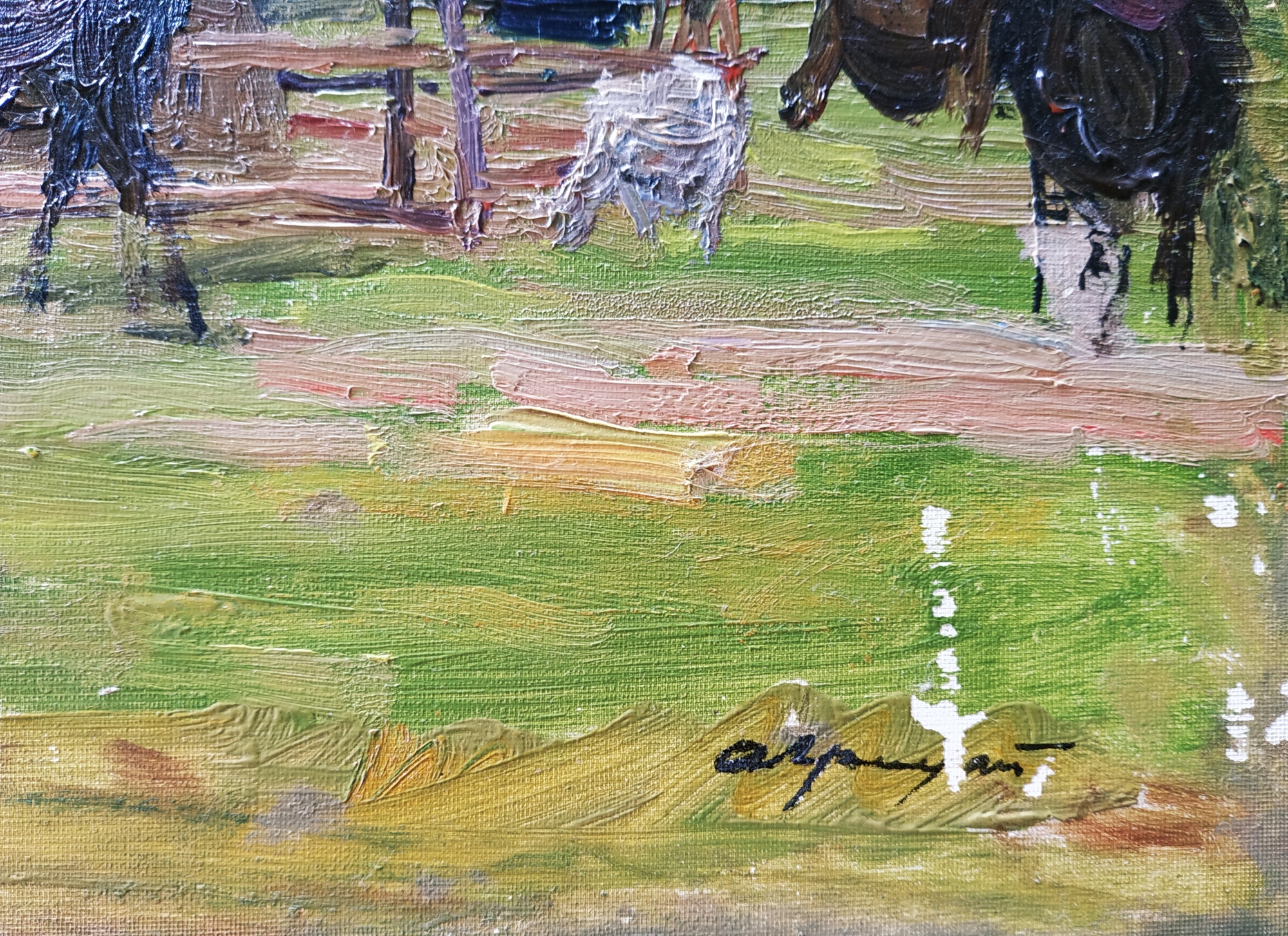 Подпись. Грицай Алексей Михайлович. Стога сена с коровами Подпись. Грицай Алексей Михайлович. Стога сена с коровами
