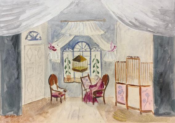 Обручева "Эскиз декорации к спектаклю "Лев Гурыч Синичкин""