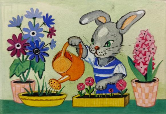 Обручева Нина Николаевна. Заяц с лейкой. 2