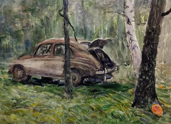 Лапин Василий Алексеевич. Автомобиль в лесу. 27