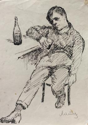 Лапин Василий Алексеевич. Мужчина с бутылкой вина. 181