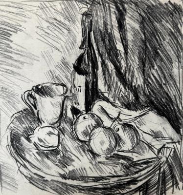 Кончаловский Михаил Петрович. Натюрморт с бутылкой, кружкой и яблоками. 31