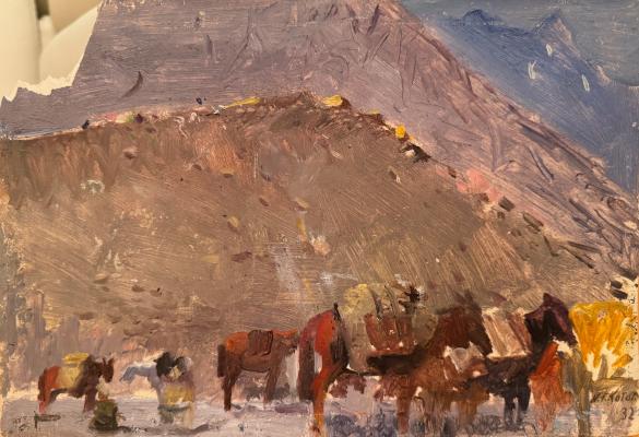 Котов Николай Георгиевич. Лошади у переправы через Бартанг