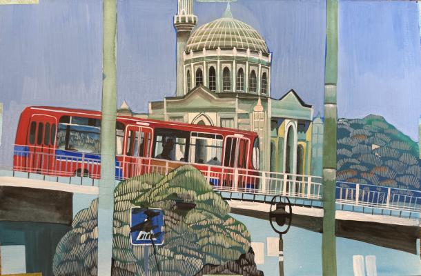 Джемаль Джаид Шамиль Оглы. Автобус на фоне мечети