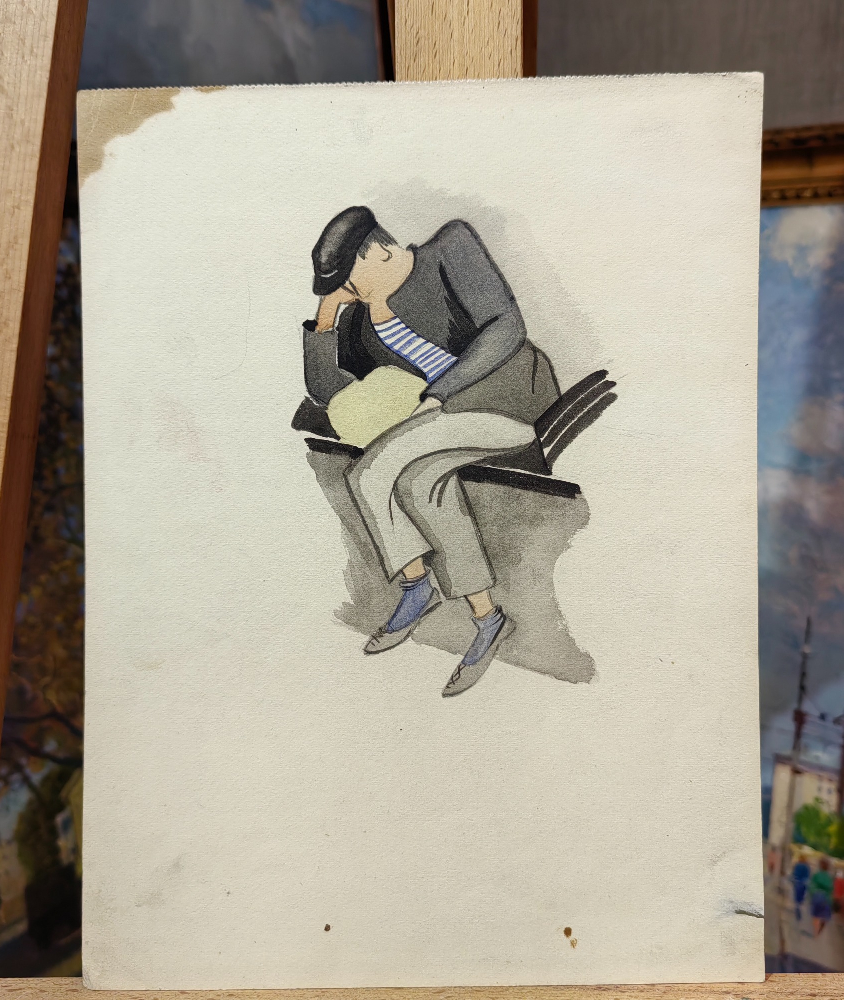 Обручева Нина Николаевна. Мужик в тельняшке и кепке