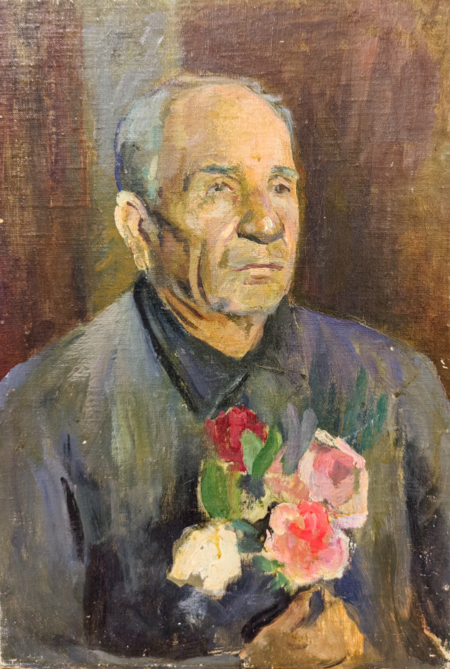 Лекомцев Константин Михайлович. Портрет мужчины с цветами