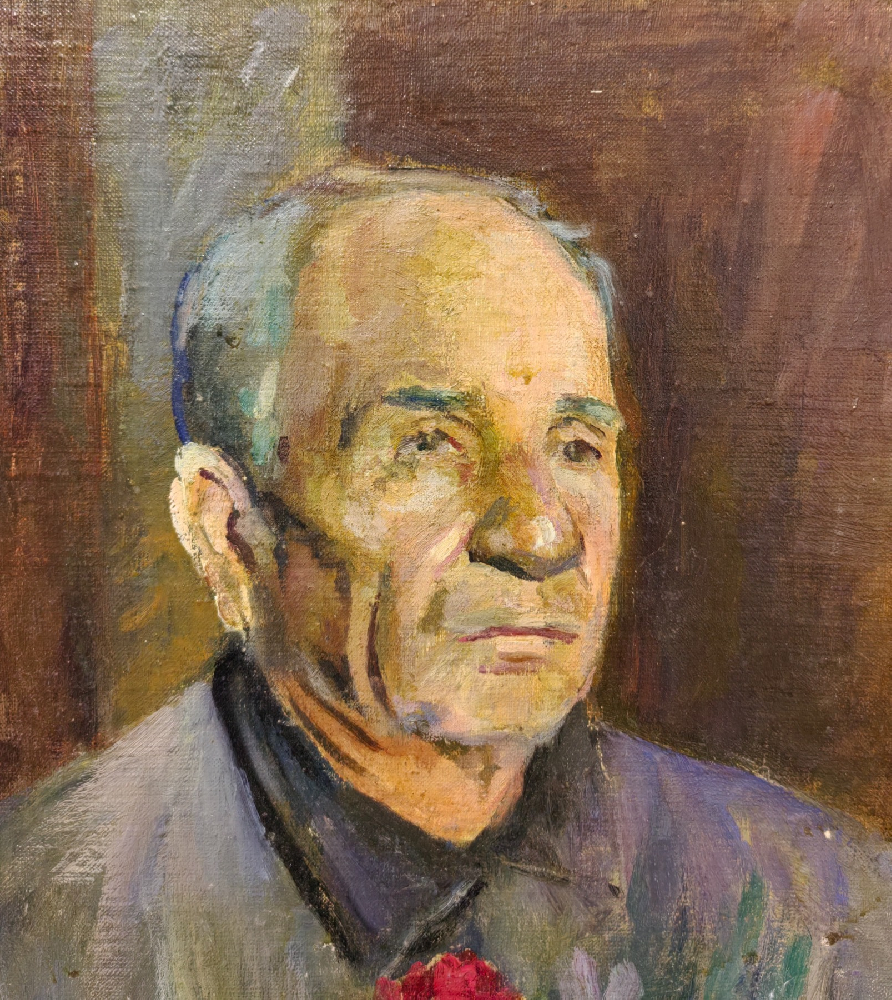 Лекомцев Константин Михайлович. Портрет мужчины с цветами