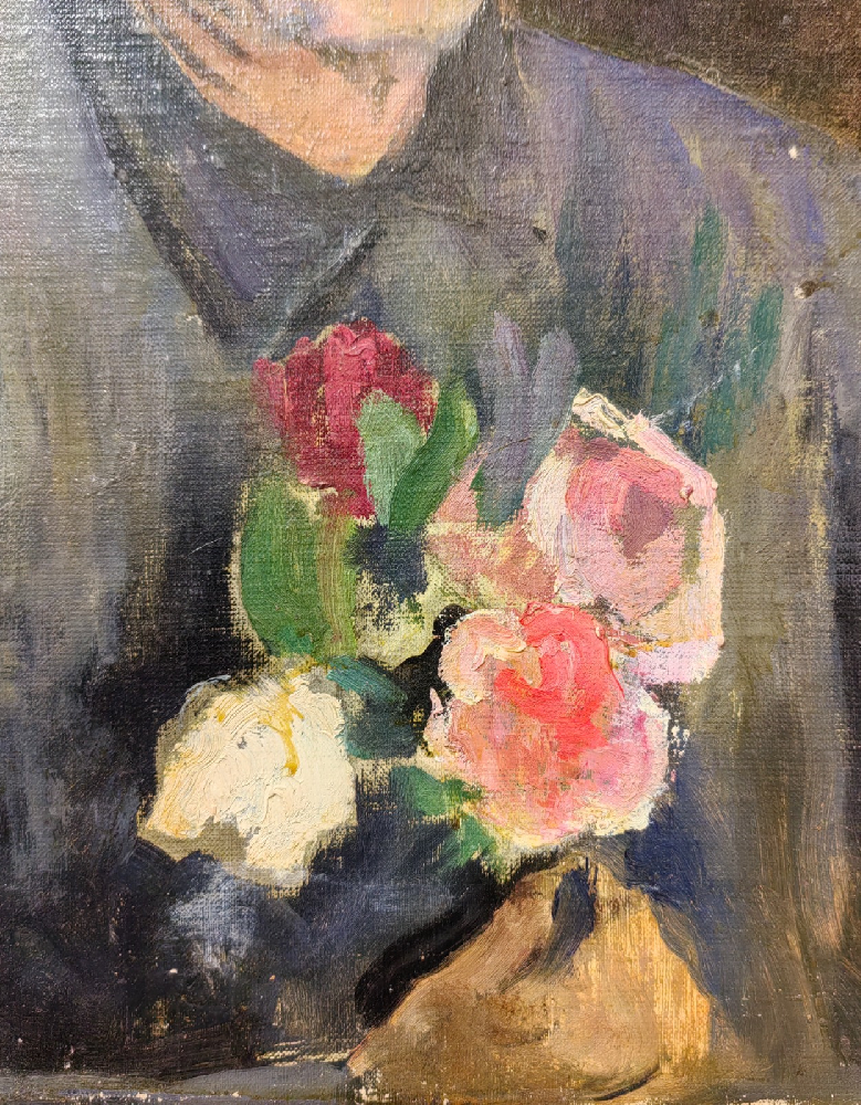 Лекомцев Константин Михайлович. Портрет мужчины с цветами