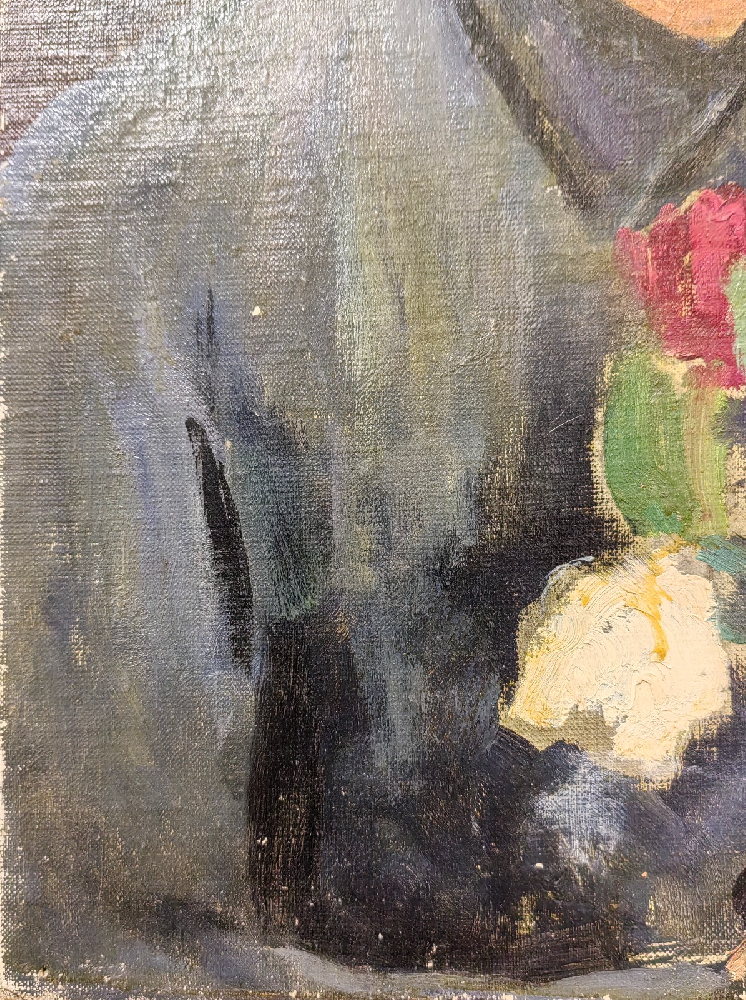 Лекомцев Константин Михайлович. Портрет мужчины с цветами