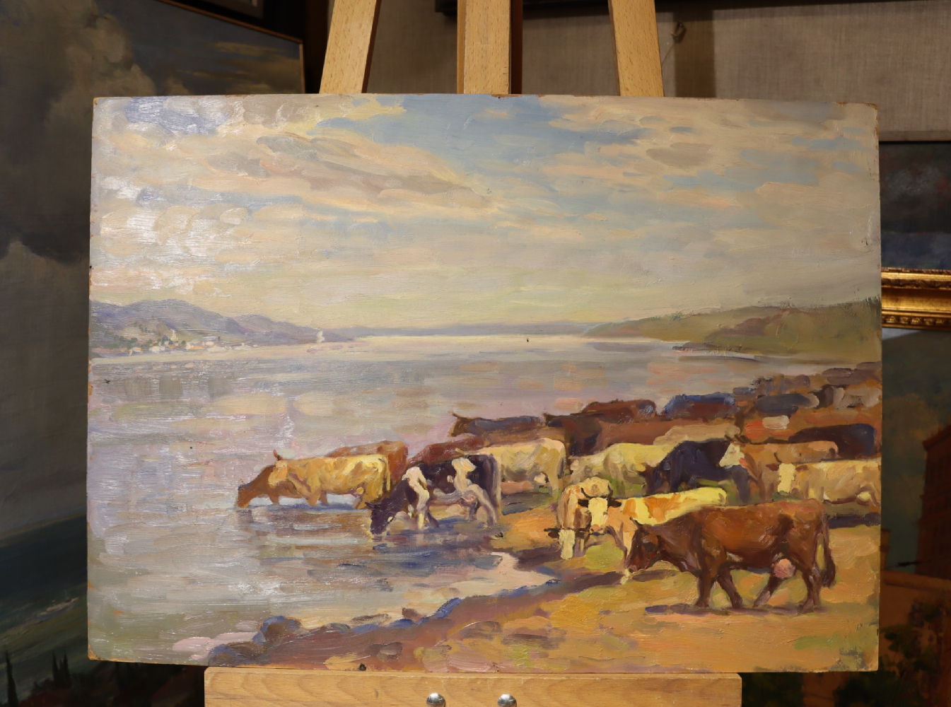 Шлепнёв Василий Степанович. Коровы на водопое