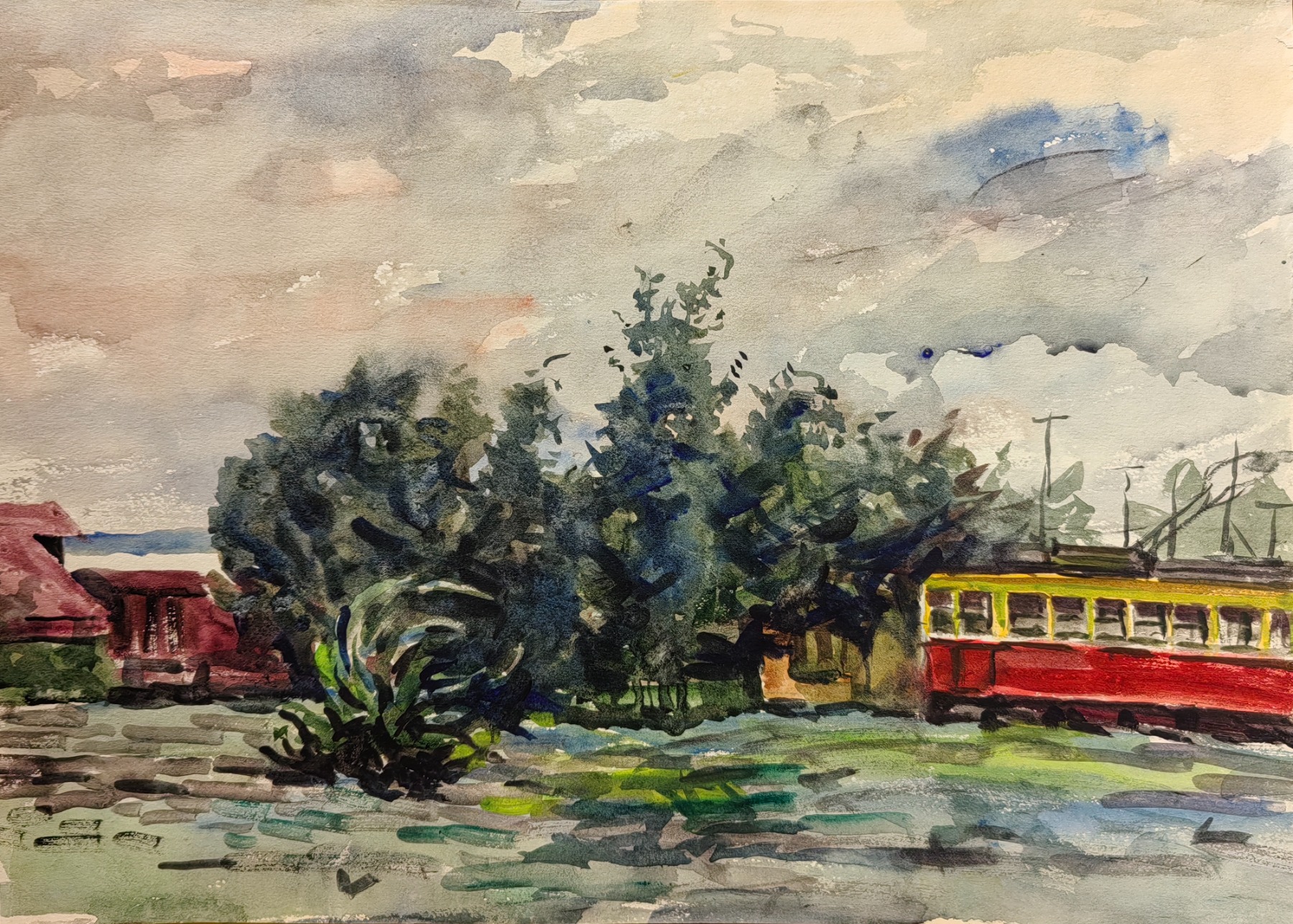 Лапин Василий Алексеевич. Городской пейзаж с трамваем. 122