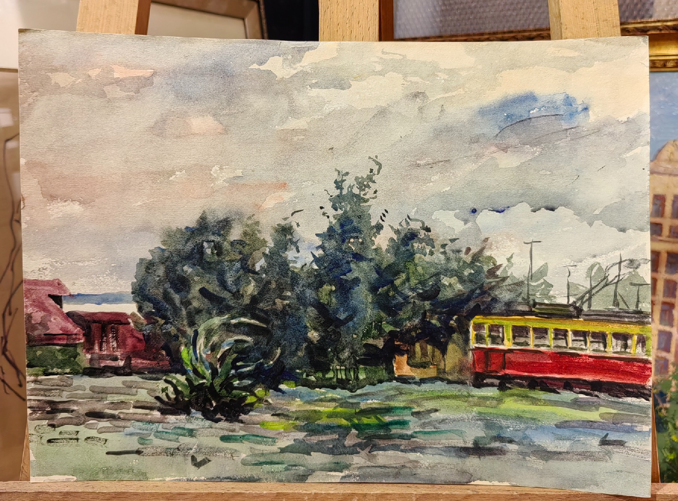 Лапин Василий Алексеевич. Городской пейзаж с трамваем. 122