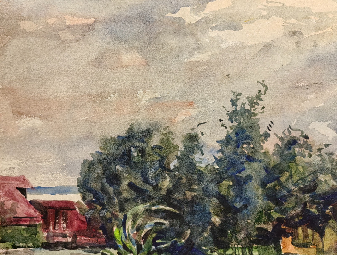 Лапин Василий Алексеевич. Городской пейзаж с трамваем. 122