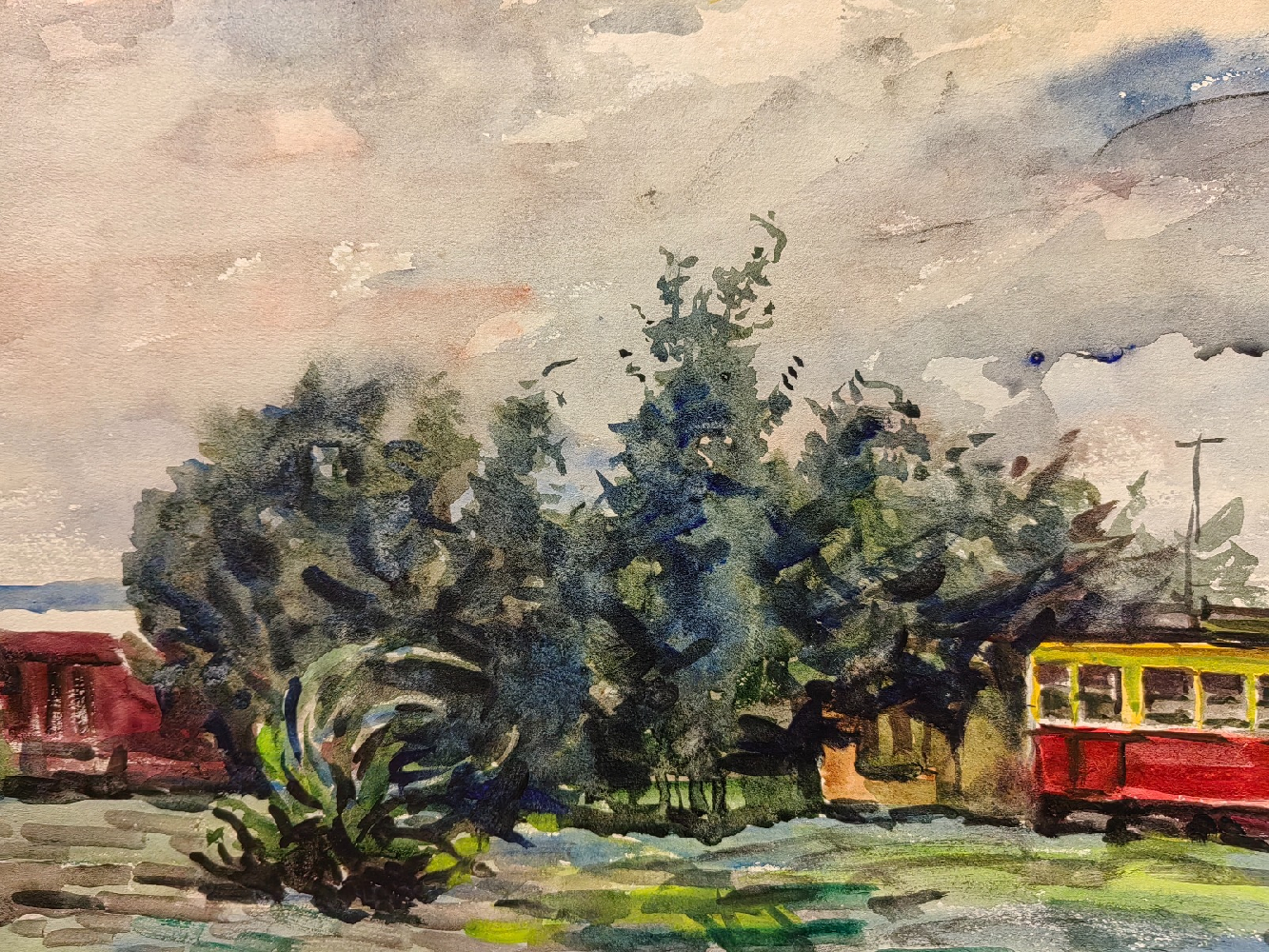 Лапин Василий Алексеевич. Городской пейзаж с трамваем. 122