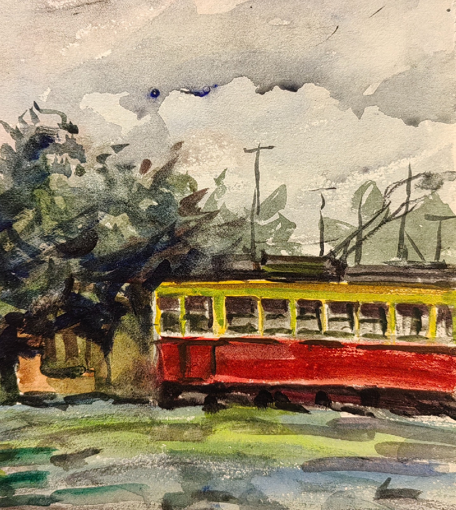 Лапин Василий Алексеевич. Городской пейзаж с трамваем. 122