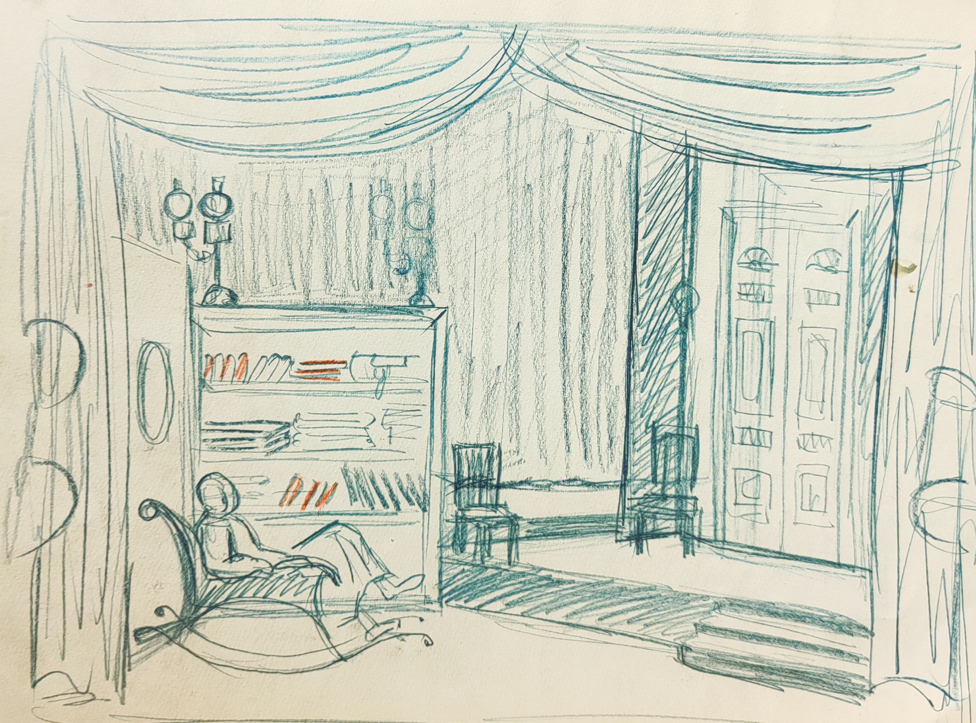 Оборот. Обручева Нина Николаевна. Эскиз декорации к спектаклю 